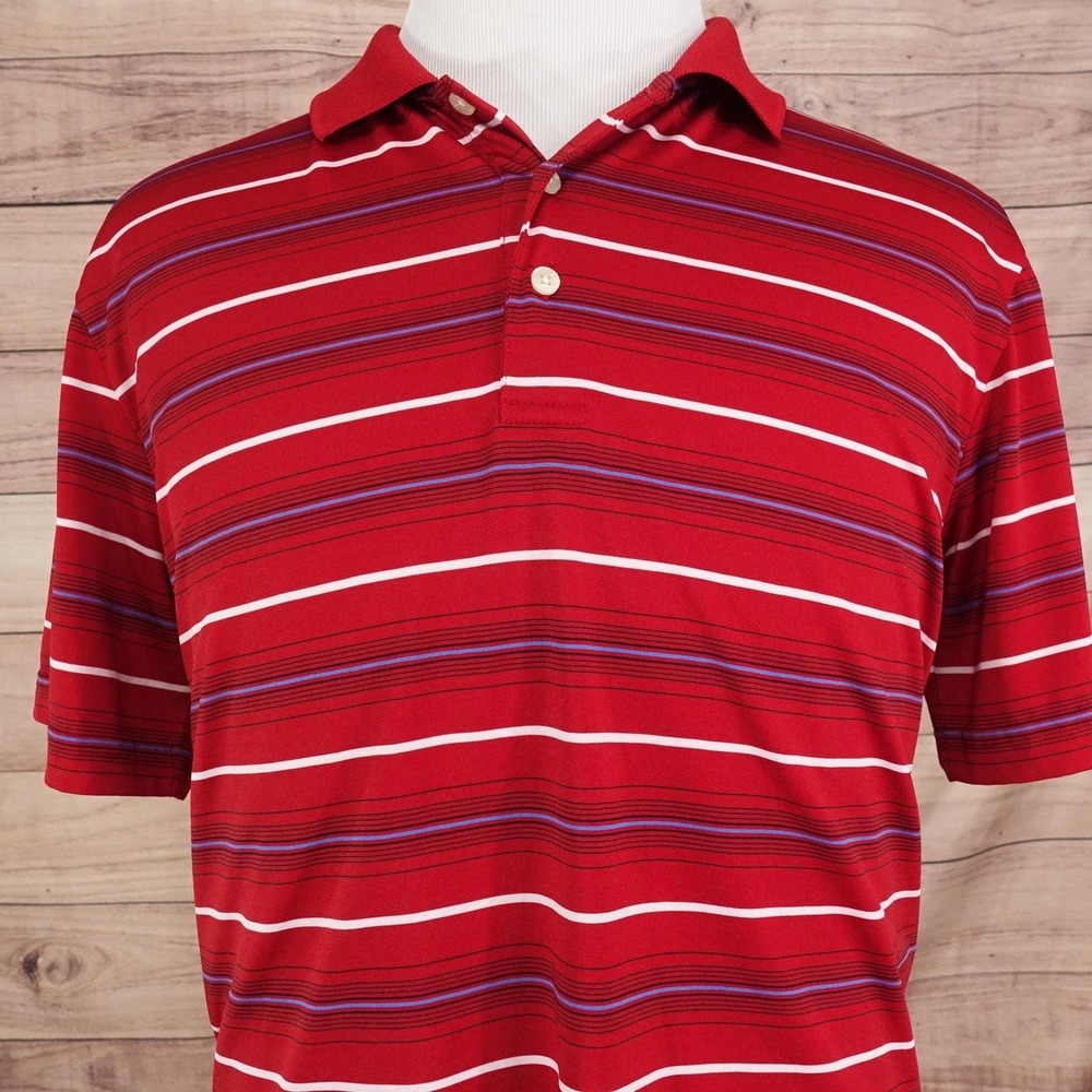 Chaps 78 Golf‎ Polo Shirt Mens Large Red Stripe Stay-Dry Performance Casual